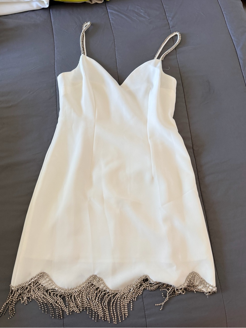 White Mini Dress with Beaded Fringe Straps